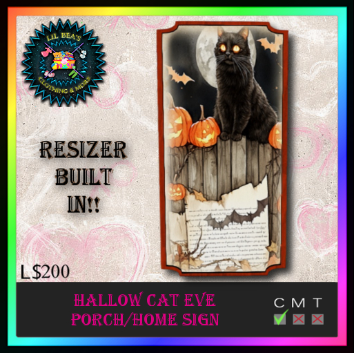 *LBD*  HallowCatEve Porch/Home Sign (Resizable)