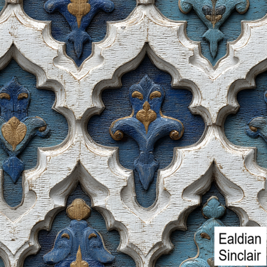 Blue and White Gothic Paneling Seamless Texture