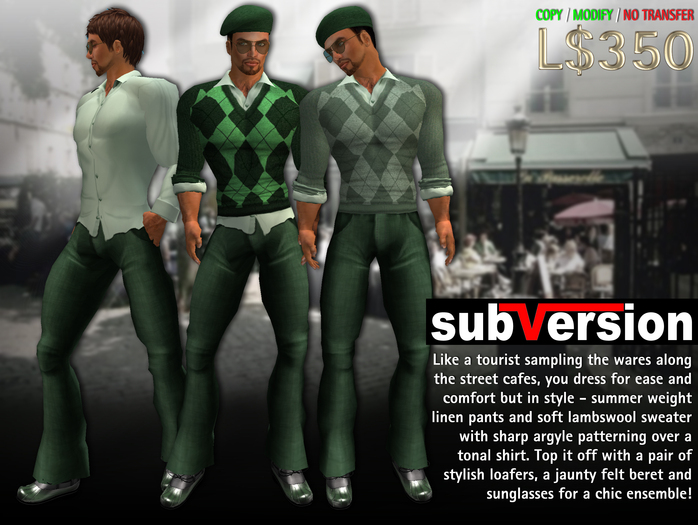 subVersion "Tourist" Casual Sweater, Shirt, Pants & accessories in Verdigris Green