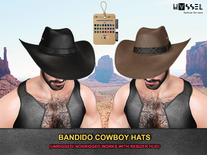 (HASSEL) PACK BANDIDO RANGE RIDER COWBOY LEATHER HATS (UNRIGGED NONRIGGED) 503 
