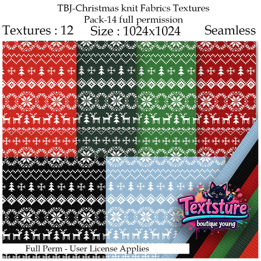 Second Life Marketplace - TBJ-Christmas knit Fabrics Textures Pack-14 ...