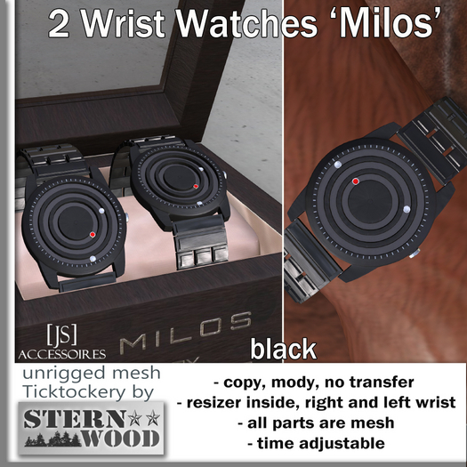{JS} Wrist Watch 'MILOS' - black - 2 pcs