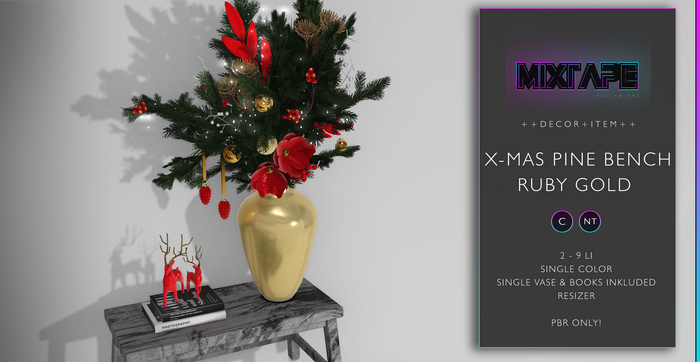 MIXTAPE Decor - christmas pine bench - ruby gold 