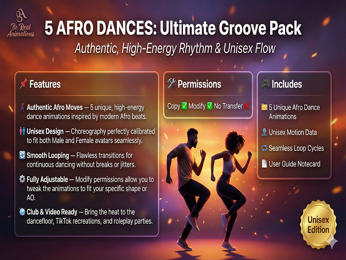 5 Afro Dances Bento Animation Pack – Unisex – Copy/Modify