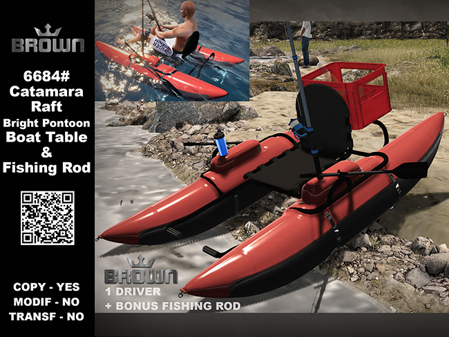 6684 Catamara Raft Bright Pontoon Boat Table & Fishing Rod R1
