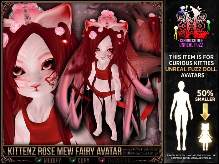 [Mesh] =^.^= Curious Kitties Unreal Fuzz - Kittenz Rose Mew Fairy Avatar