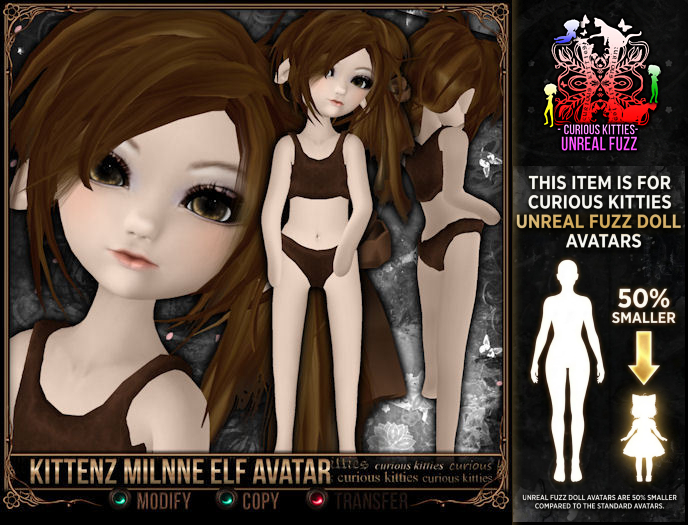 [Mesh] =^.^= Curious Kitties Unreal Fuzz - Kittenz Milnne Elf Avatar 