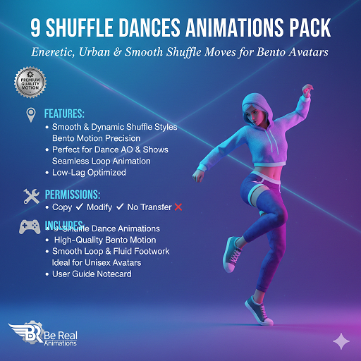 9 Shuffle Dances Animations Pack - Bento Loop Dance, Smooth Urban Footwork Unisex
