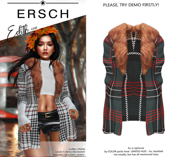 ERSCH - Edith coat -black plaid-