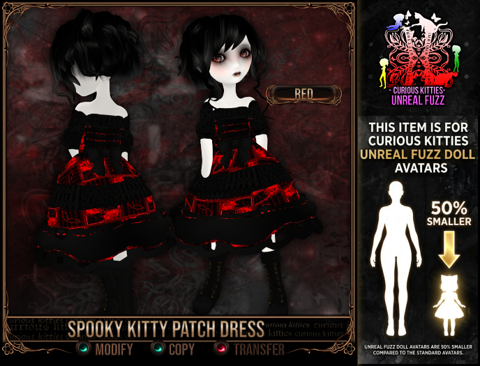 *C:K* Spooky Kitty Patch Dress - Red
