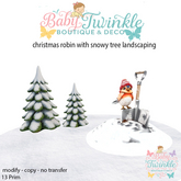 christmas robin with snowy tree landscaping