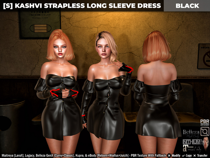 [S] Kashvi Strapless Long Sleeve Dress Black