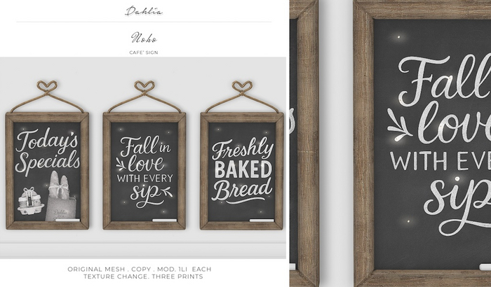Dahlia - Noho - Cafe' Sign - Texture Change Menu