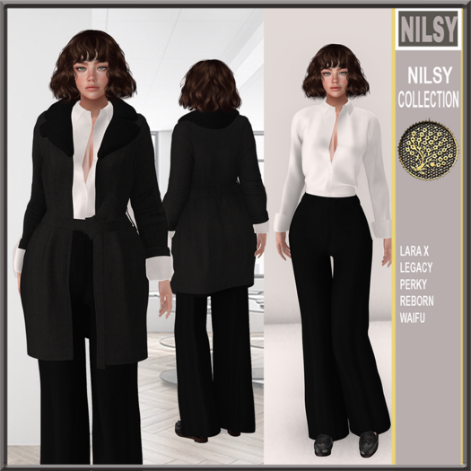 COAT WITH SHIRT&FLARED PANTS