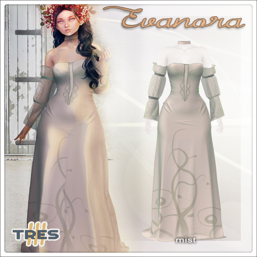 TRES - Evanora Mist - Medieval Fantasy Gown for Maitreya, Maitreya Petite / Flat Chest, Legacy, Legacy Perky - Exclusive
