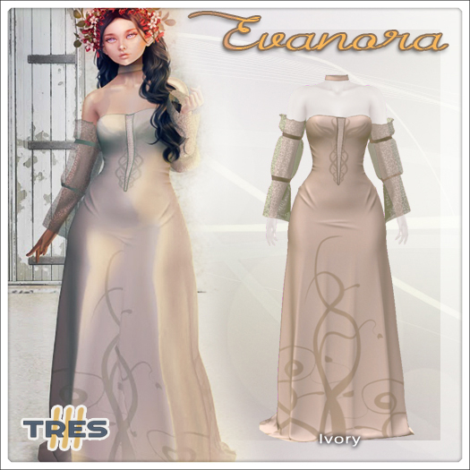 TRES - Evanora Ivory - Medieval Fantasy Gown - Maitreya, Maitreya Petite / Flat Chest, Legacy, Legacy Perky - Exclusive