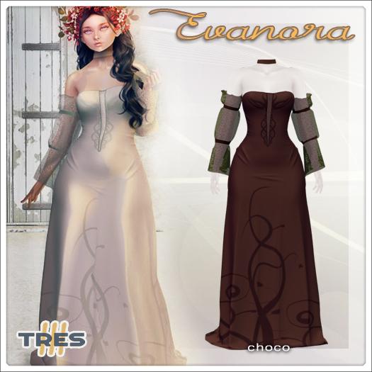 TRES - Evanora Choco - Medieval Fantasy Gown - Maitreya, Maitreya Petite / Flat Chest, Legacy, Legacy Perky - Exclusive