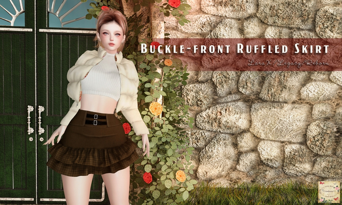 ***Ambrosia***Buckle-front Ruffled Skirt[brown]