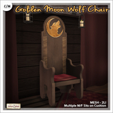 [V/W] Golden Moon Wolf Chair - Medieval Fantasy Seat, High Back - Medieval Furniture