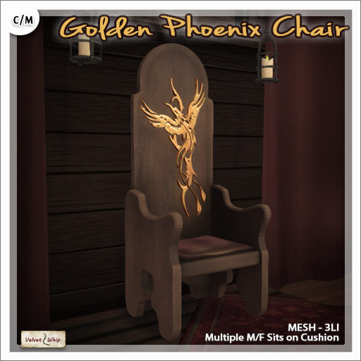 [V/W] Golden Phoenix Chair - Medieval Fantasy Seat - Medieval Furniture