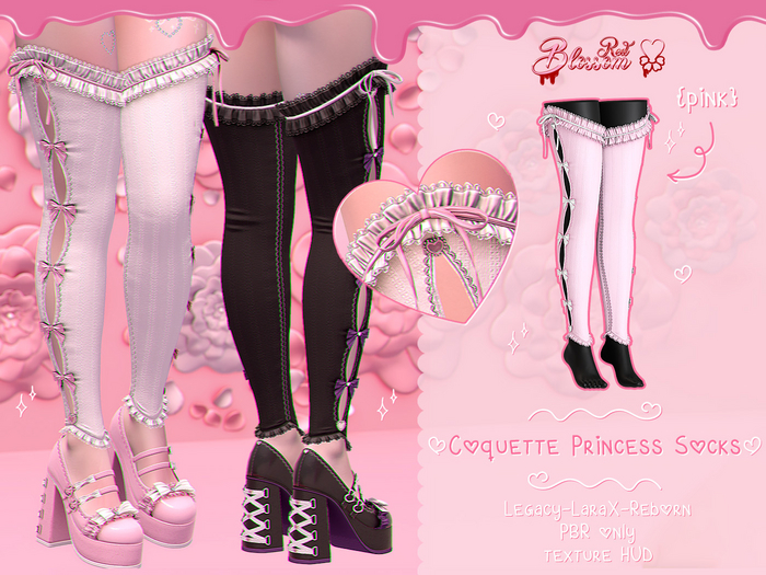 { Red Blossom } Coquette Princess Socks { PINK }