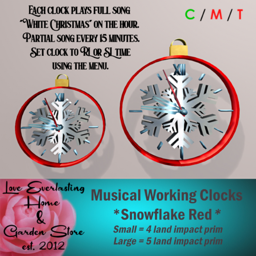LE ~ Musical Working Clock Set *Snowflake Red* 