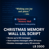 Christmas Memory Wall LSL Script – Interactive Holiday Message Board with Floating Text & Auto-Rotation