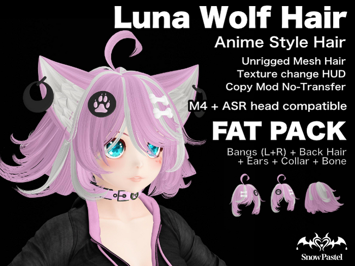 SnowPastel Luna Wolf Hair FATPACK