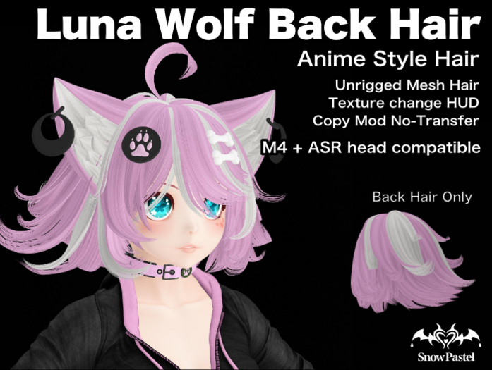 SnowPastel Luna Wolf Back Hair