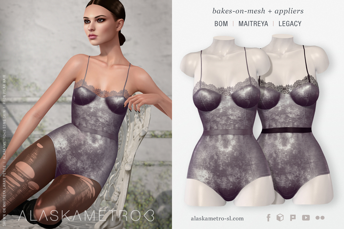"Amelia" 2K crushed velvet bodysuit - 05 silver gray | BOM | Legacy | Maitreya