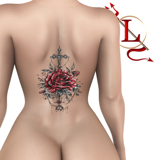 Back Rose Cross Tattoo
