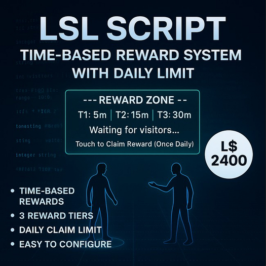 LSL Time-Based Reward System with Daily Limit – 3-Tier Camping & Loyalty Script (Full Perm)