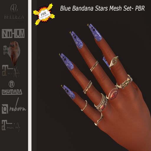 !GLAMO! Mesh Nails Package HUD_Blue Bandana Stars-add