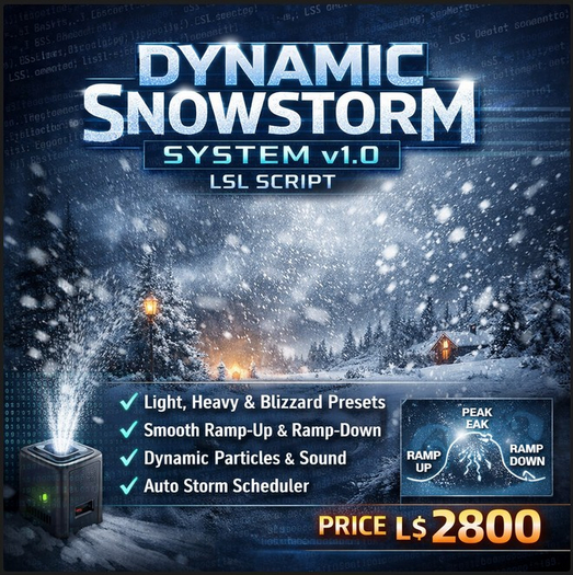 Dynamic Snowstorm System v1.0 – Advanced LSL Weather Engine with Presets, Sound, Scheduling & Smooth Transitions (Full P