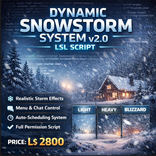 Dynamic Snowstorm System v2.0 – Advanced LSL Weather Script with Menu Control, Auto Scheduling & Full Permissions