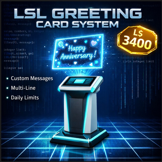 Full Perm LSL Script: Personalized Greeting Card Dispenser System | Custom Messages, Multi-Line Support, Daily Limits & 