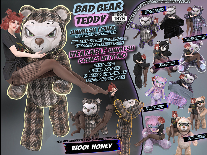 [Since1975] Bad Bear Teddy : Animesh Lover / Wool Honey