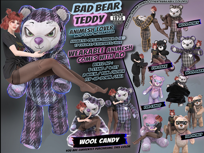 [Since1975] Bad Bear Teddy : Animesh Lover / Wool Candy