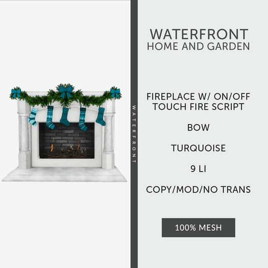 ♥ Waterfront Fireplace Turquoise Bow ♥