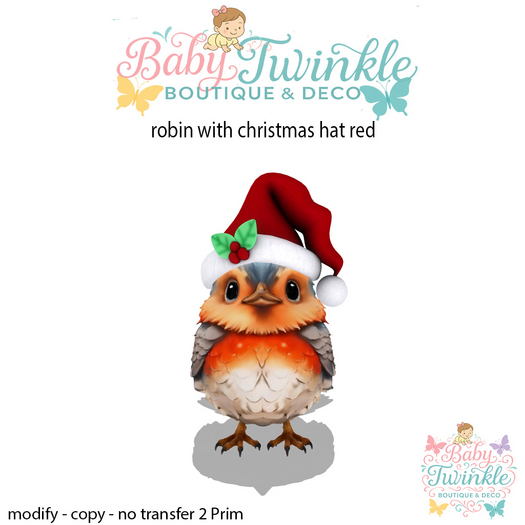 BTBD robin with christmas hat red