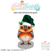 BTBD robin with christmas hat green