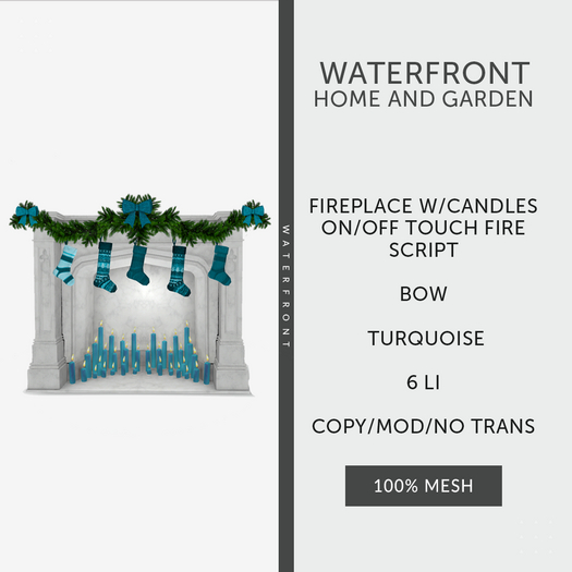 ♥ Waterfront Fireplace Candles Turquoise Bow ♥