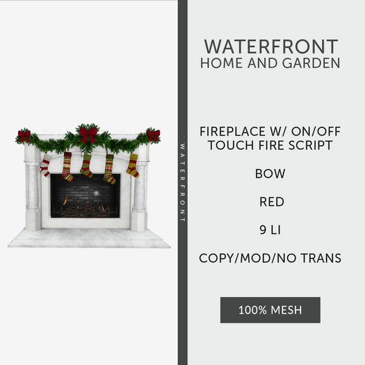 ♥ Waterfront Fireplace Red Bow ♥