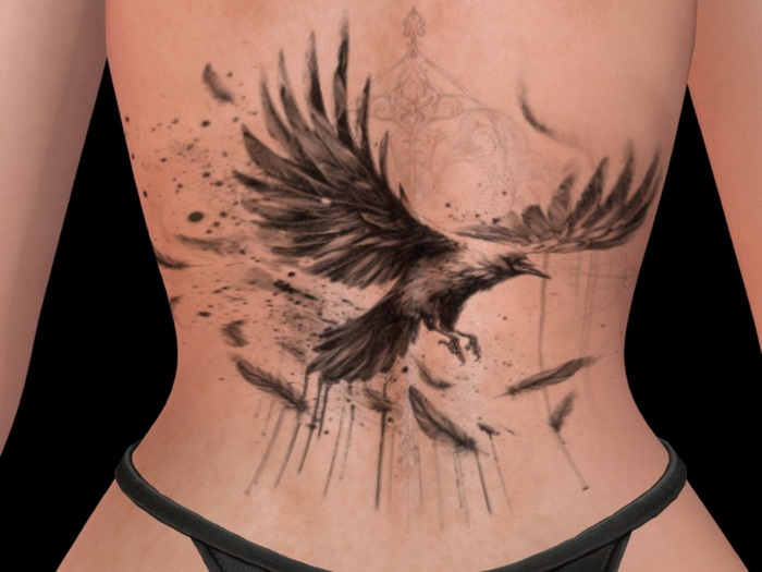 Ravenstone - 2K Crow Goth Lower Back Tattoo BOM T35 Lower Back