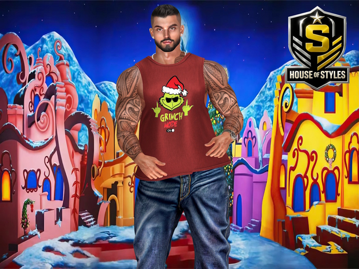 Grinch Mode Men's Cutoff T-Shirt (Red)