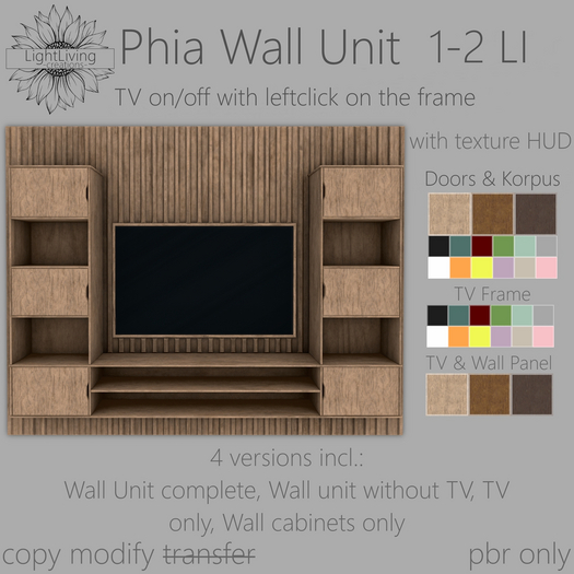 ~LLc~ Phia Wall Unit 1-2LI w. texture HUDs