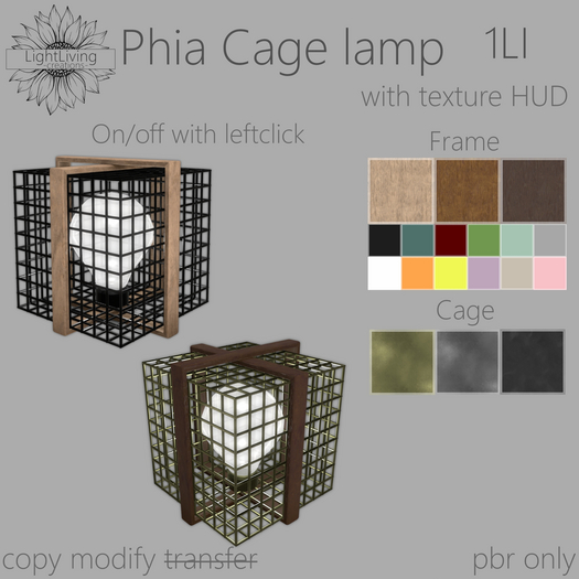 ~LLc~ Phia Cage lamp 1LI w. texture HUD