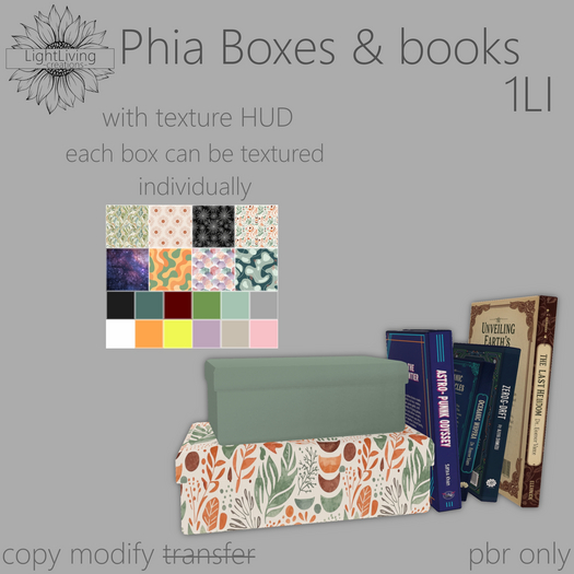 ~LLc~ Phia Boxes & Books 1LI w. texture HUD