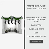 ♥ Waterfront Fireplace Candles Black and White Green Poinsettia ♥