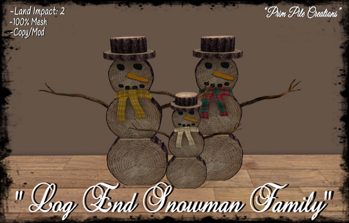 ~PPC~ Log End Snowman Family
